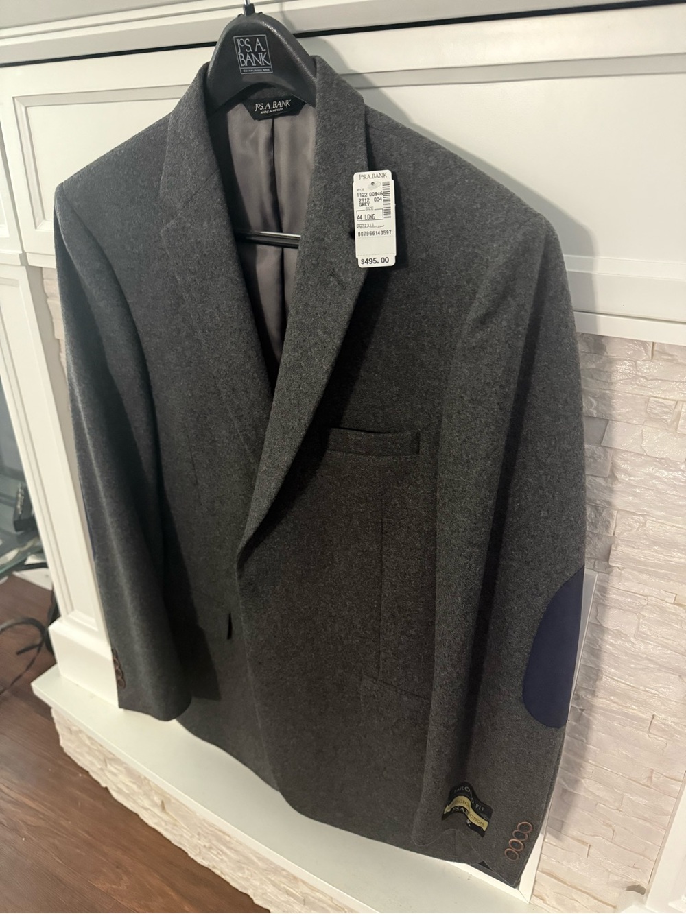 Jos. A. Bank Charcoal Gray Wool Blazer with Navy Elbow Patch